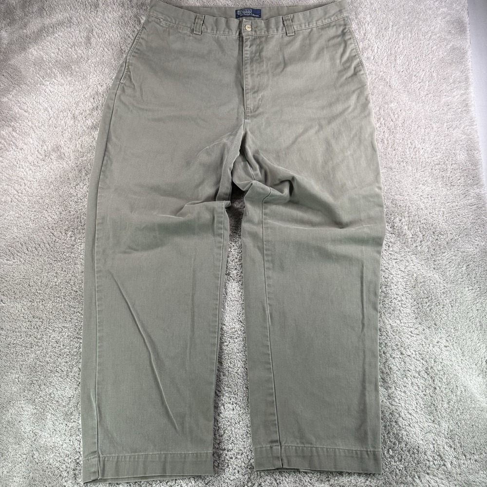 Polo Ralph Lauren Vintage Chino Pants Mens 38x30 Gray Cotton Pleated Classic Fit